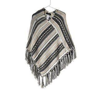 Akira Sicily black and white knit boho poncho thick warm classic casual comfort